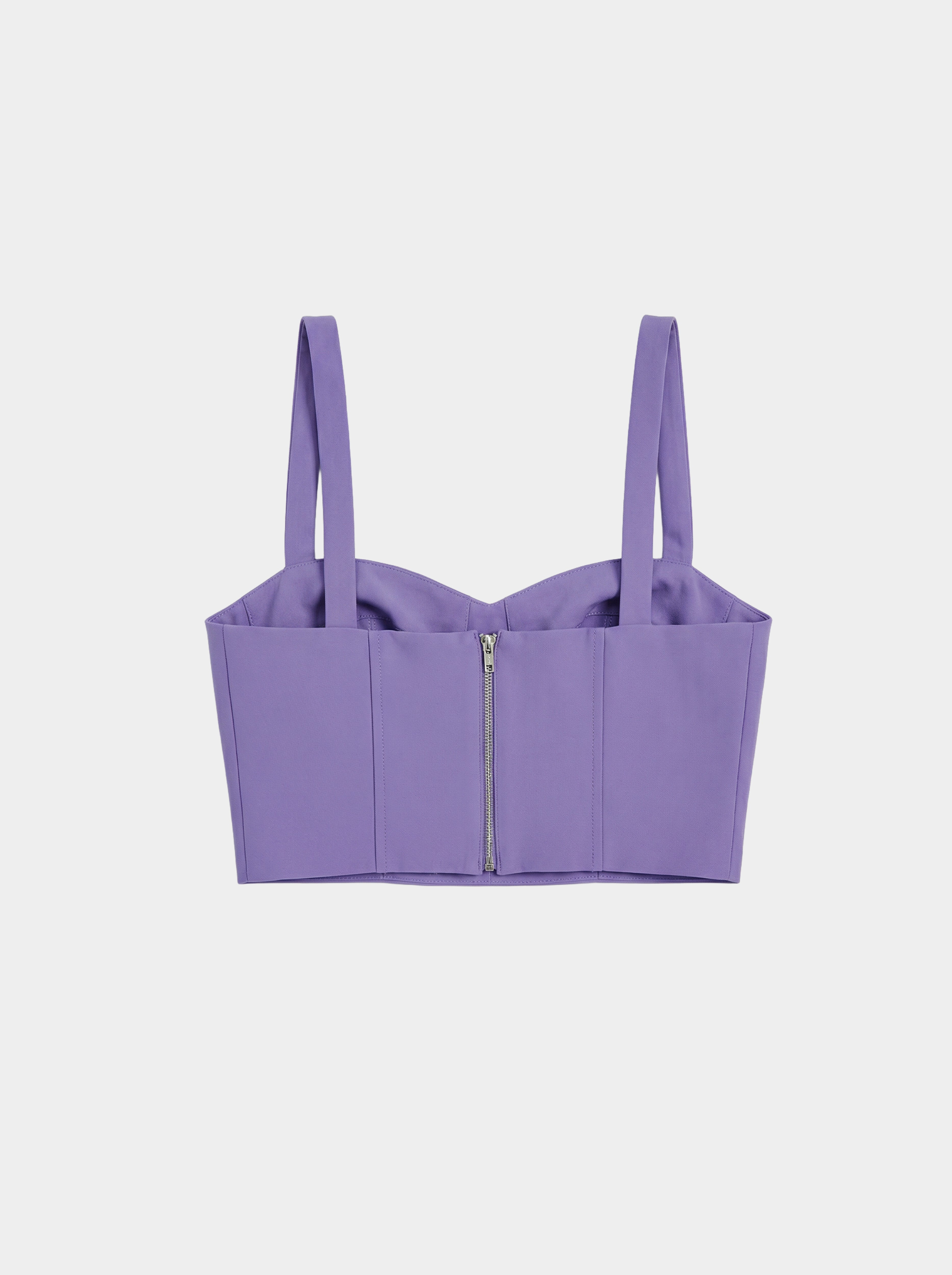 Lilac color Wool corset top with silk slip  skirt on model back view