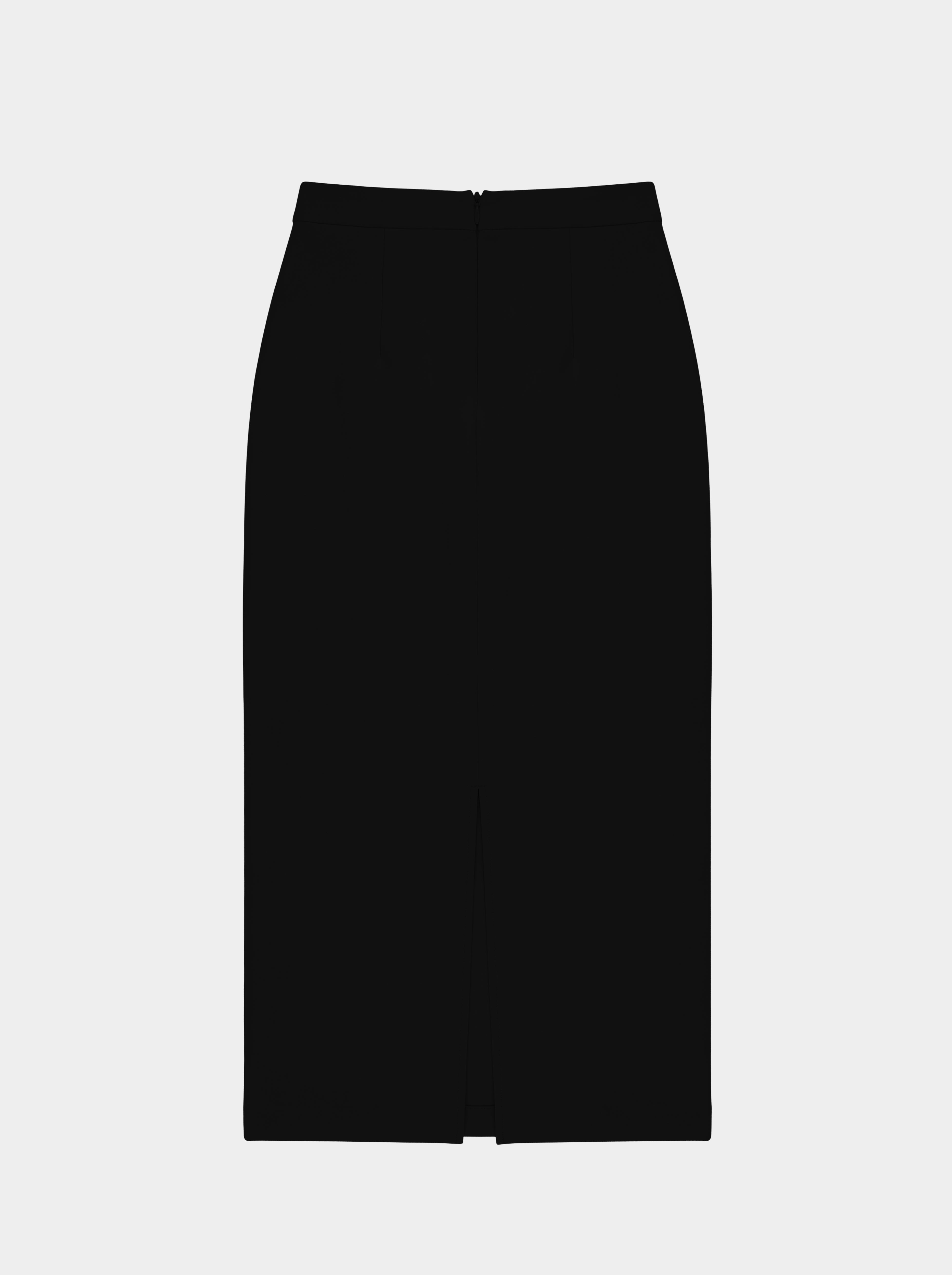 flat image of the back of a black  pencil skirt on white background