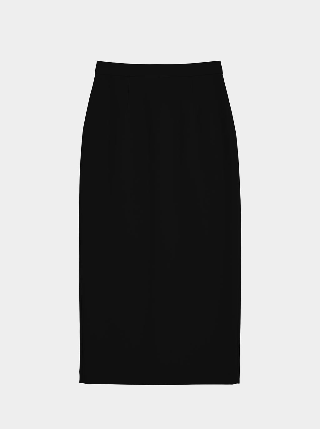 flat image of the front of a black  pencil skirt on white background