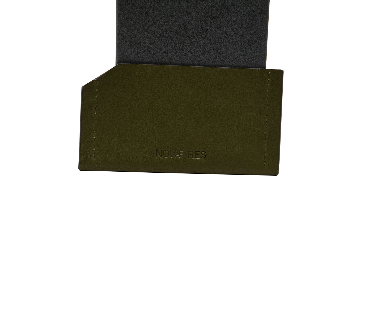 Novae Res Card Wallet in Green Leather Detail View