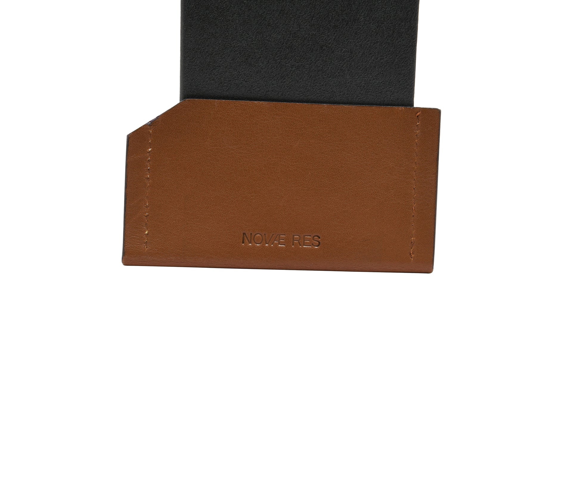 Novae Res Card Wallet in Brown Leather Detail View