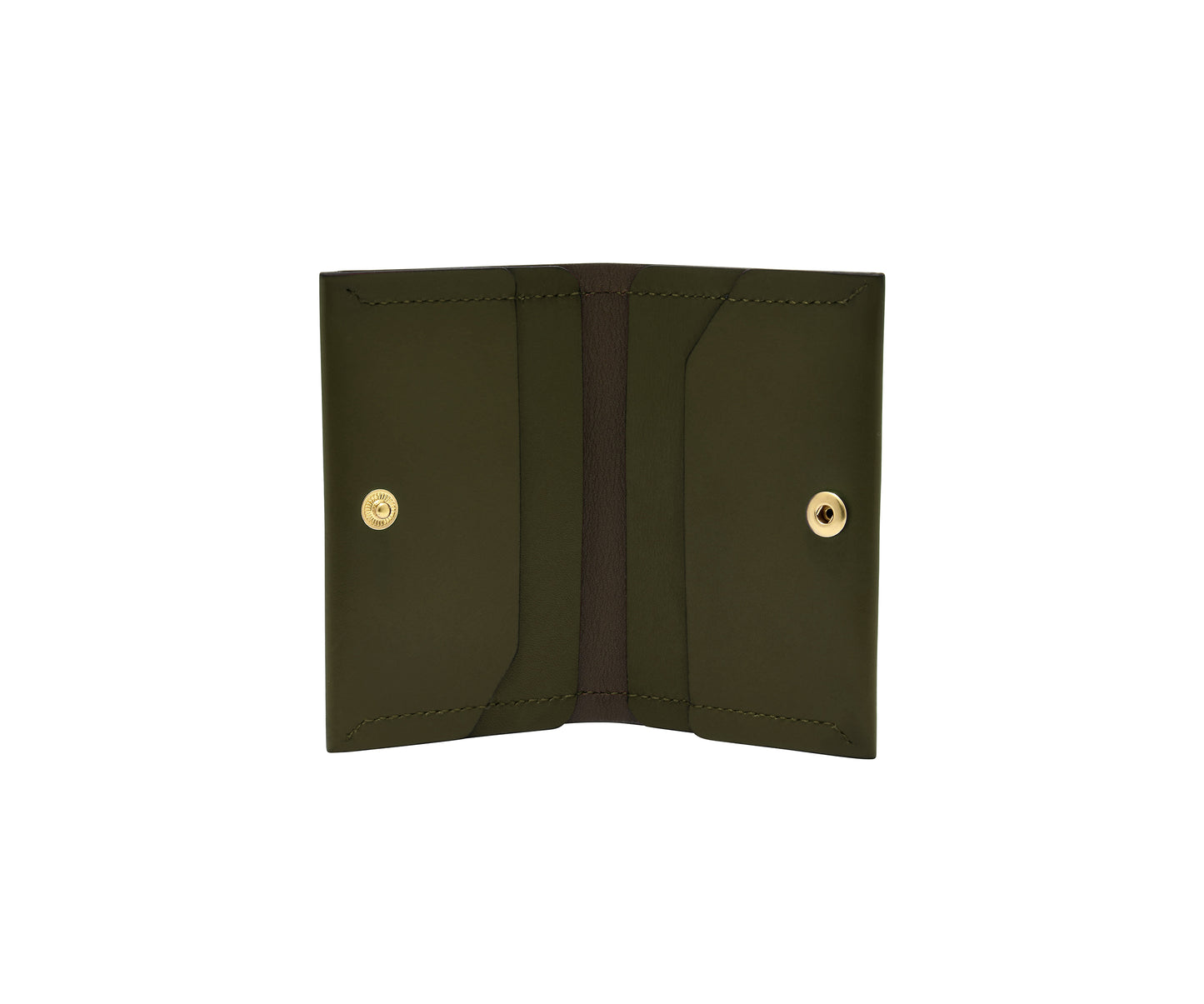 Novae Res Double Fold Wallet in Green Leather with Gold Hardware Inside View