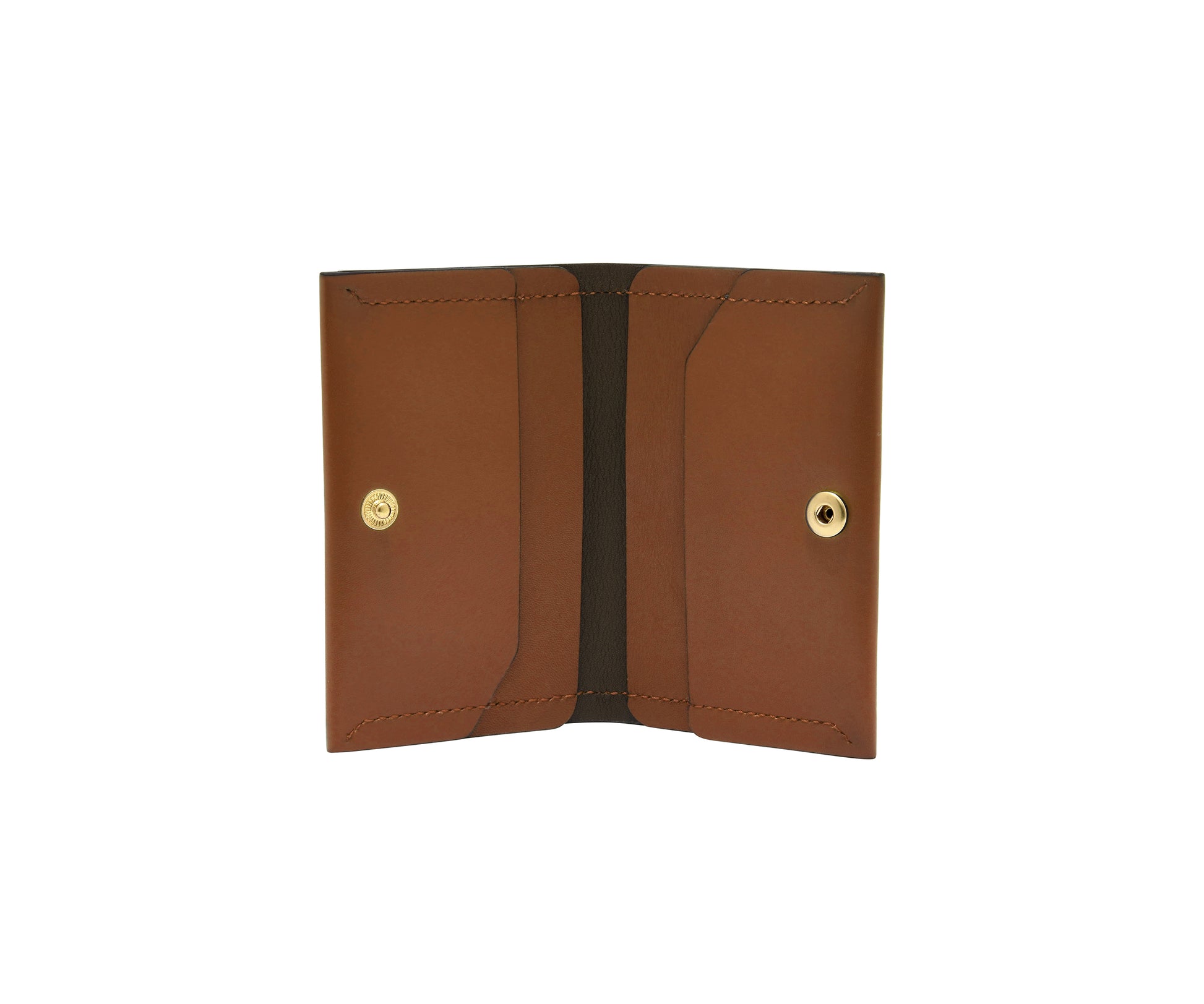 Novae Res Double Fold Wallet in Brown Leather with Gold Hardware Inside View