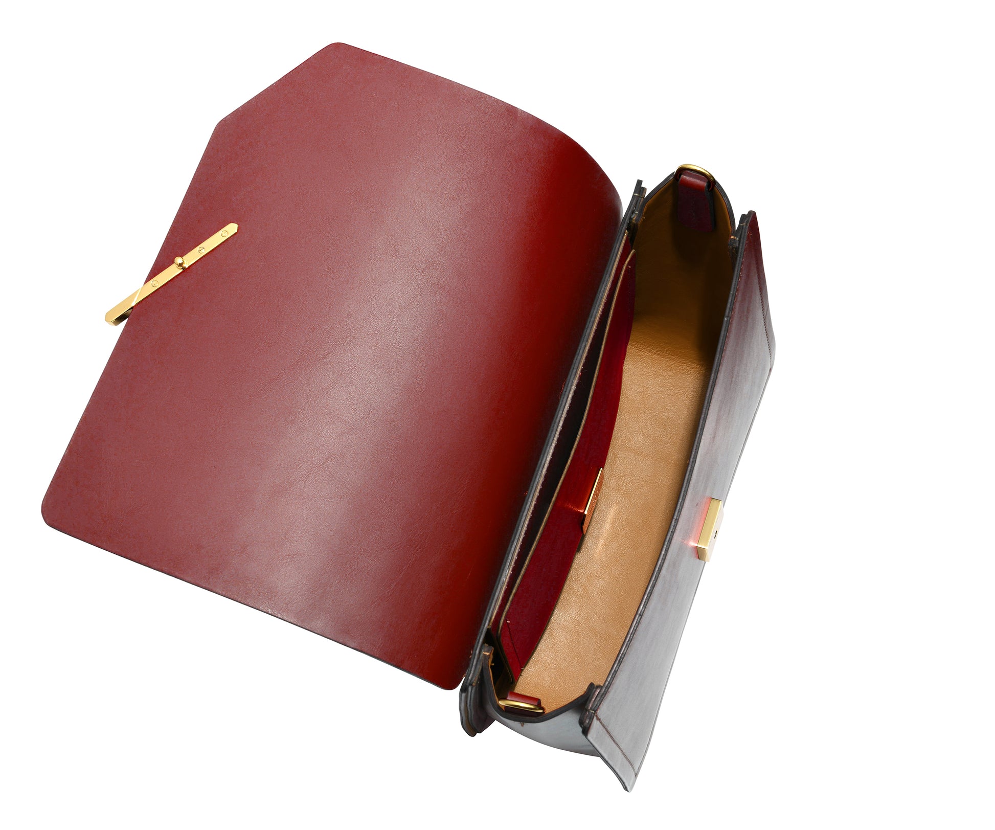 Novae Res Jemison Major Leather Handbag made with Red Leather and Gold Hardware with Chain Strap Inside View