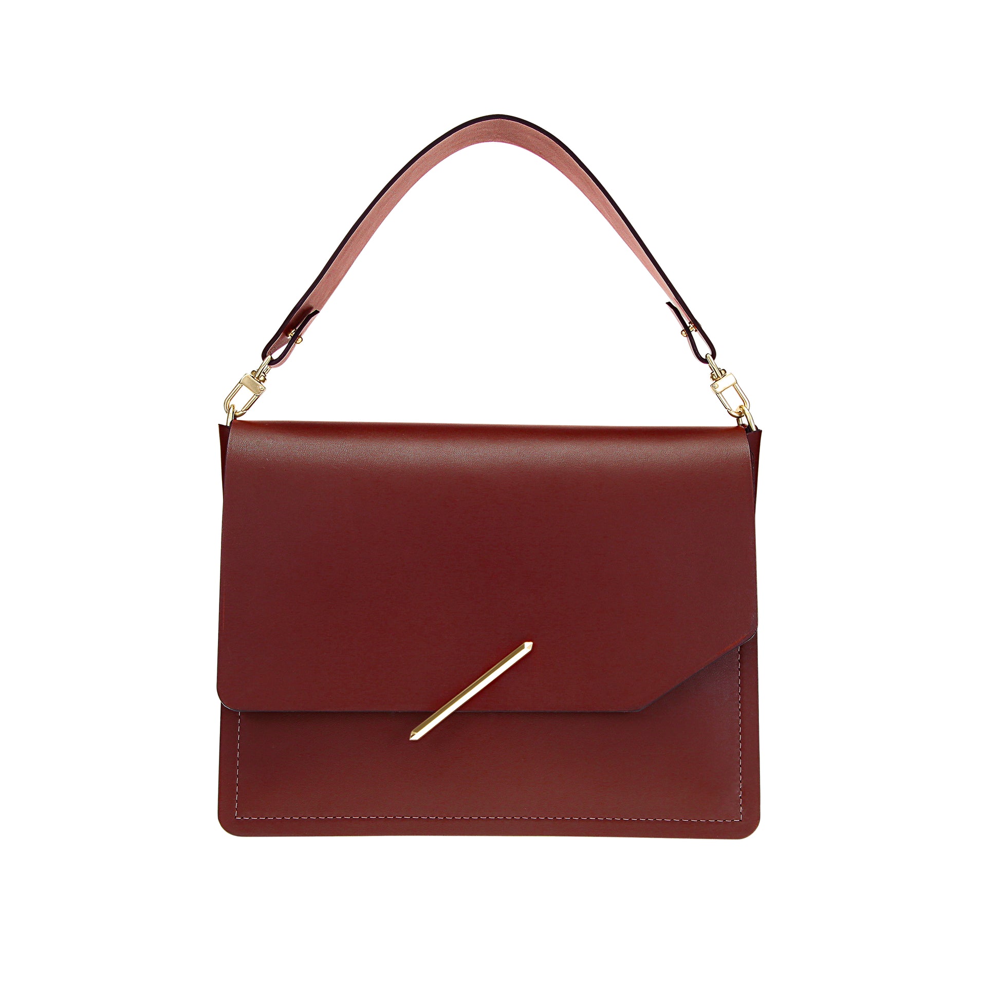 Novae Res Jemison Major Leather Handbag made with Red Leather and Gold Hardware with Short Strap Front View