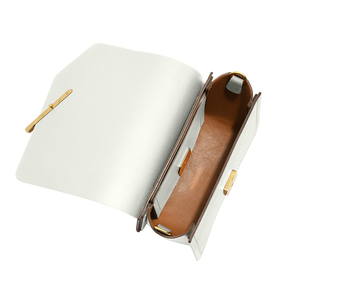 Novae Res Jemison Minor Leather Handbag made in White Leather and Gold Hardware with Chain Strap Inside View