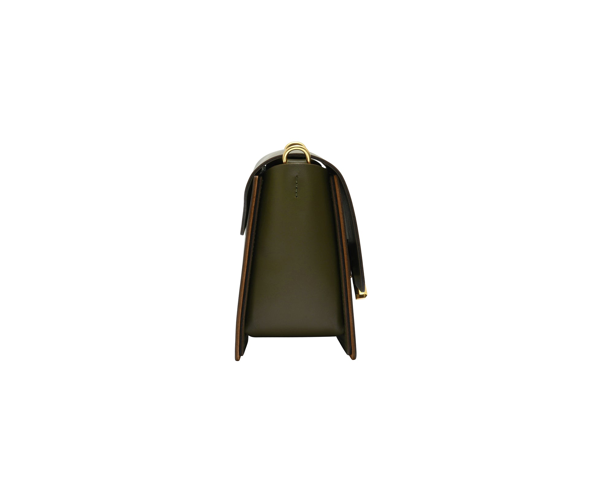 Novae Res Jemison Minor Leather Handbag made in Green Leather and Gold Hardware with Chain Strap Side View