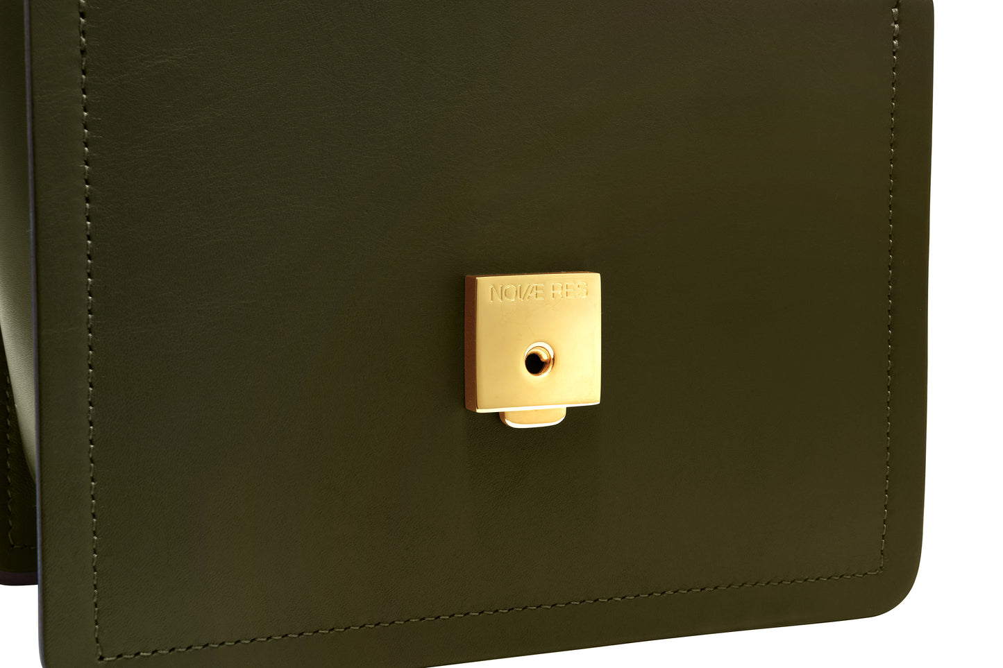Novae Res Jemison Minor Leather Handbag made in Green Leather and Gold Hardware with Short Strap Inside Lock  View