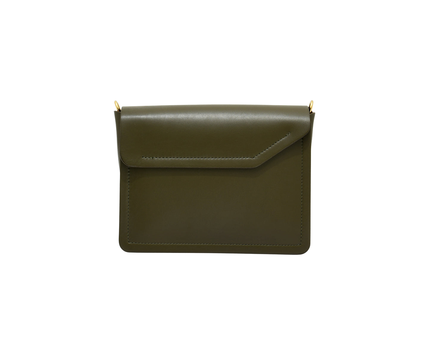 Novae Res Jemison Minor Leather Handbag made in Green Leather and Gold Hardware with Wide Long Strap Back View