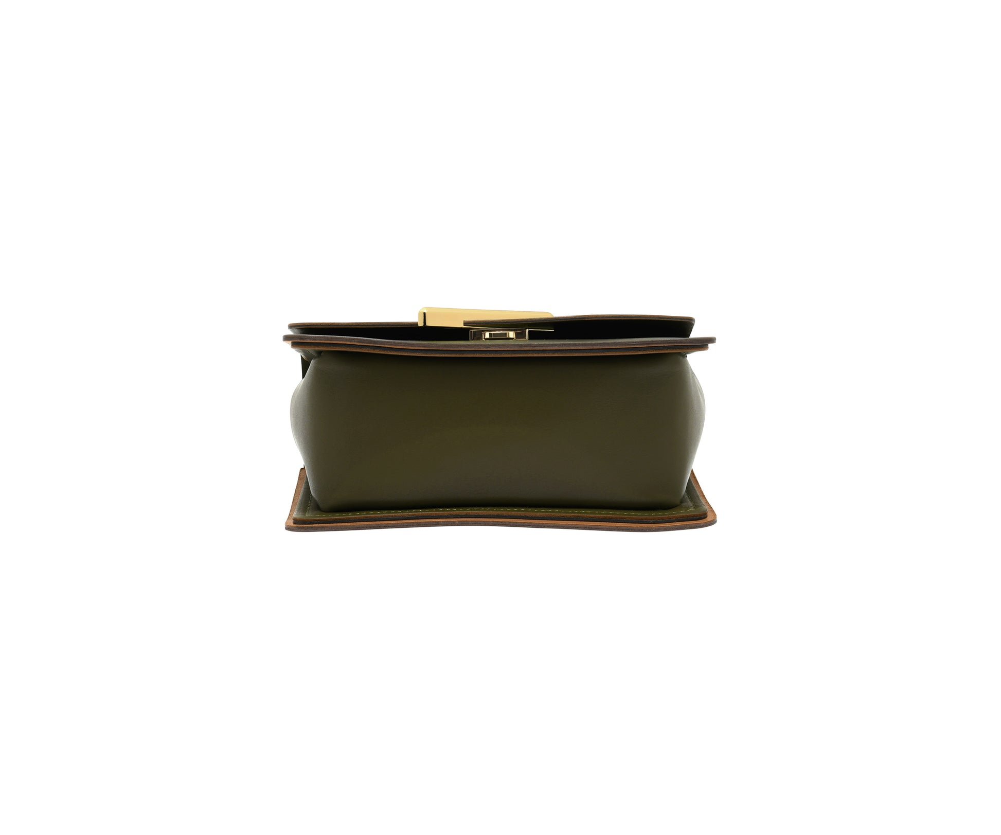 Novae Res Jemison Minor Leather Handbag made in Green Leather and Gold Hardware with Wide Long Strap Bottom View