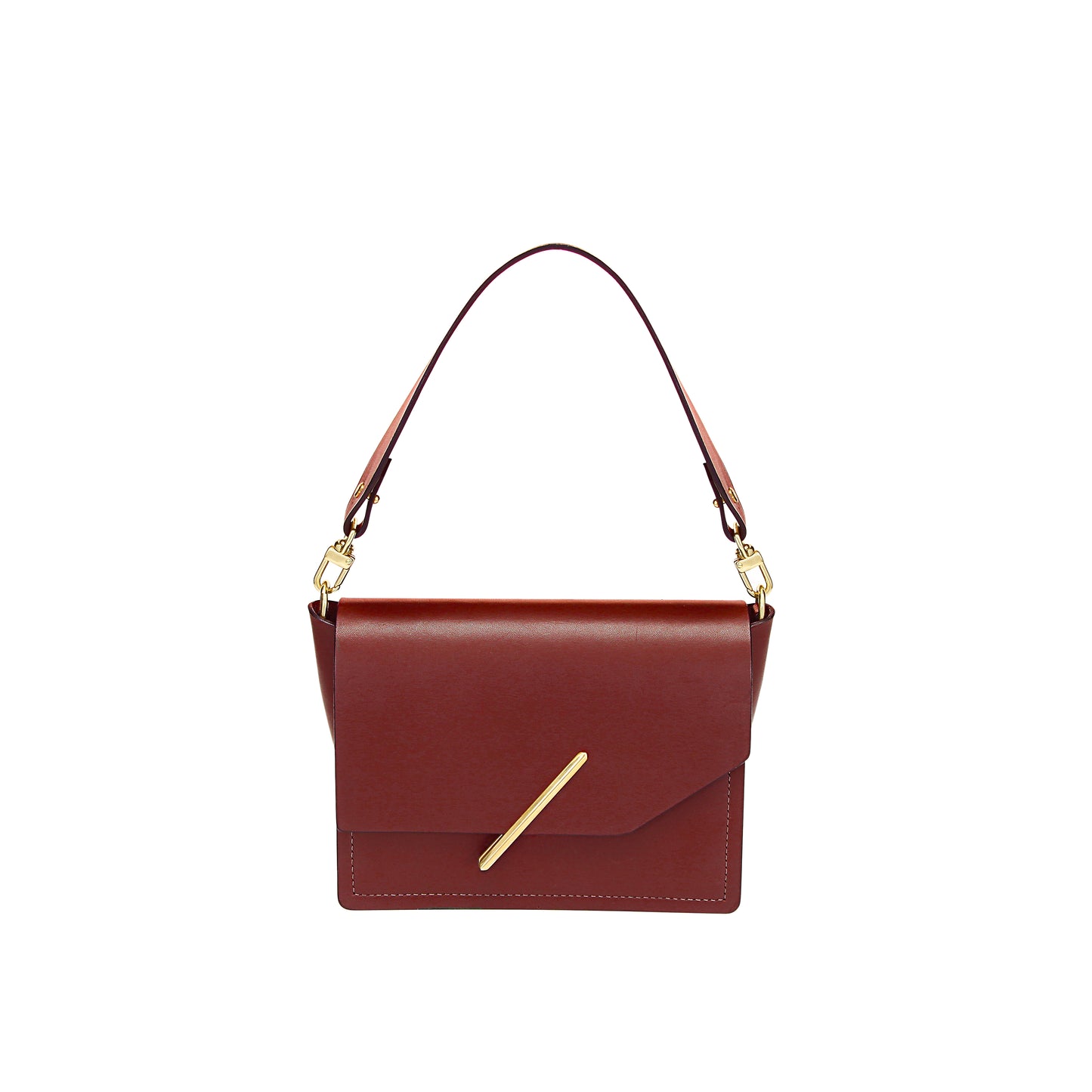Novae Res Jemison Minor Leather Handbag made in Red Leather and Gold Hardware with Short Strap Front View