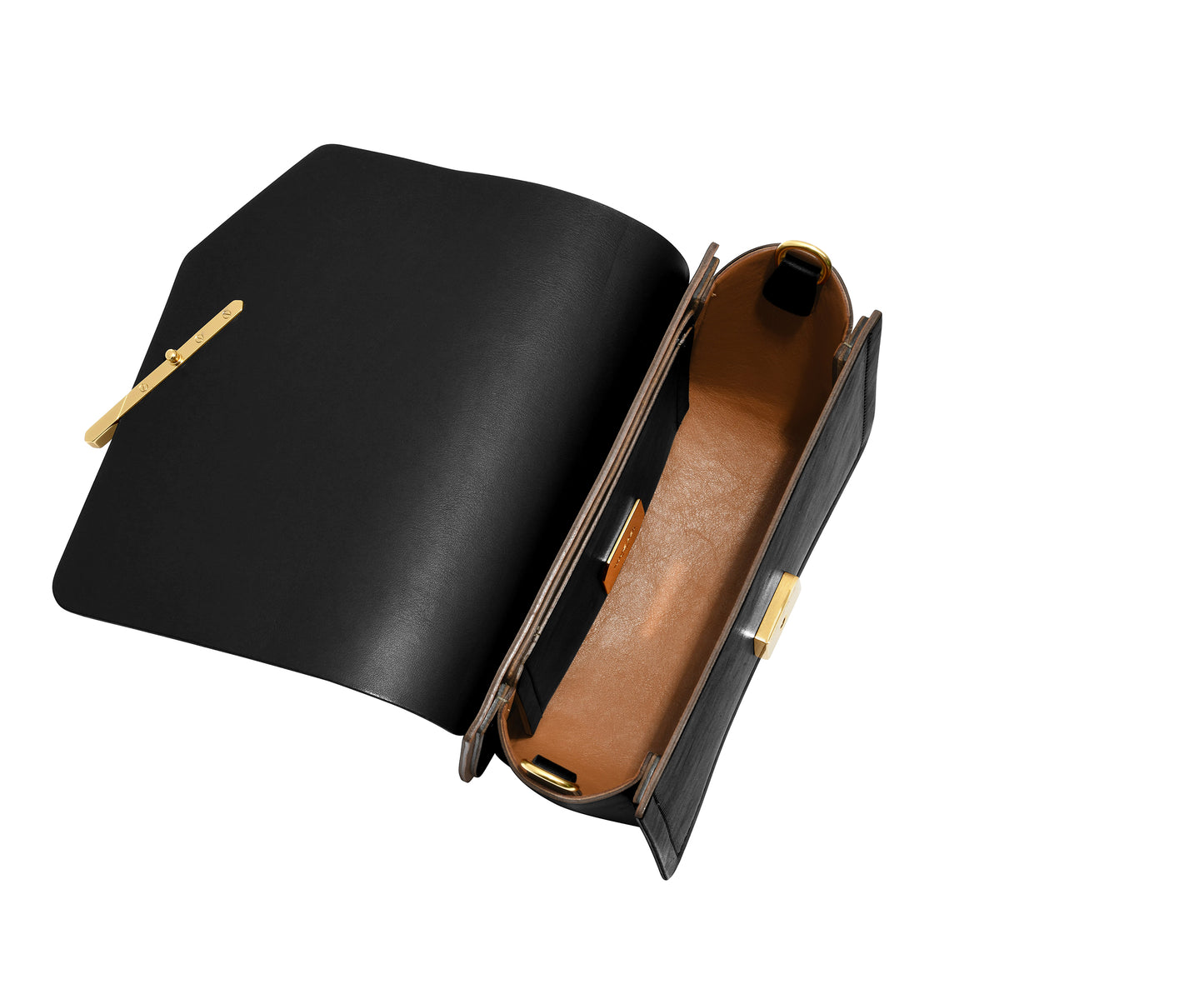 Novae Res Jemison Minor Leather Handbag made in Black Leather and Gold Hardware with Chain Strap Inside View