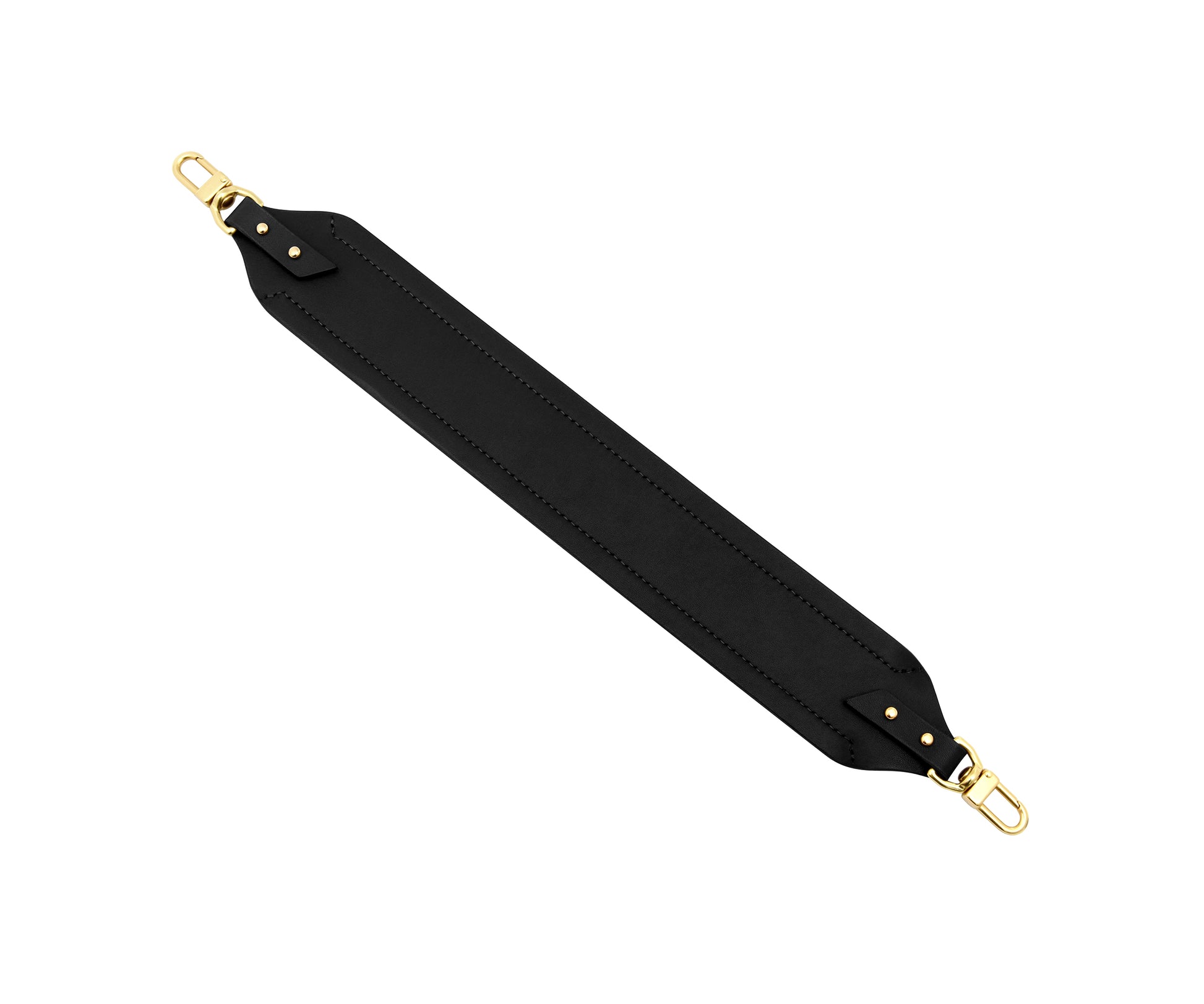 Novae Res Short Handbag Strap in Black Leather with Gold Hardware