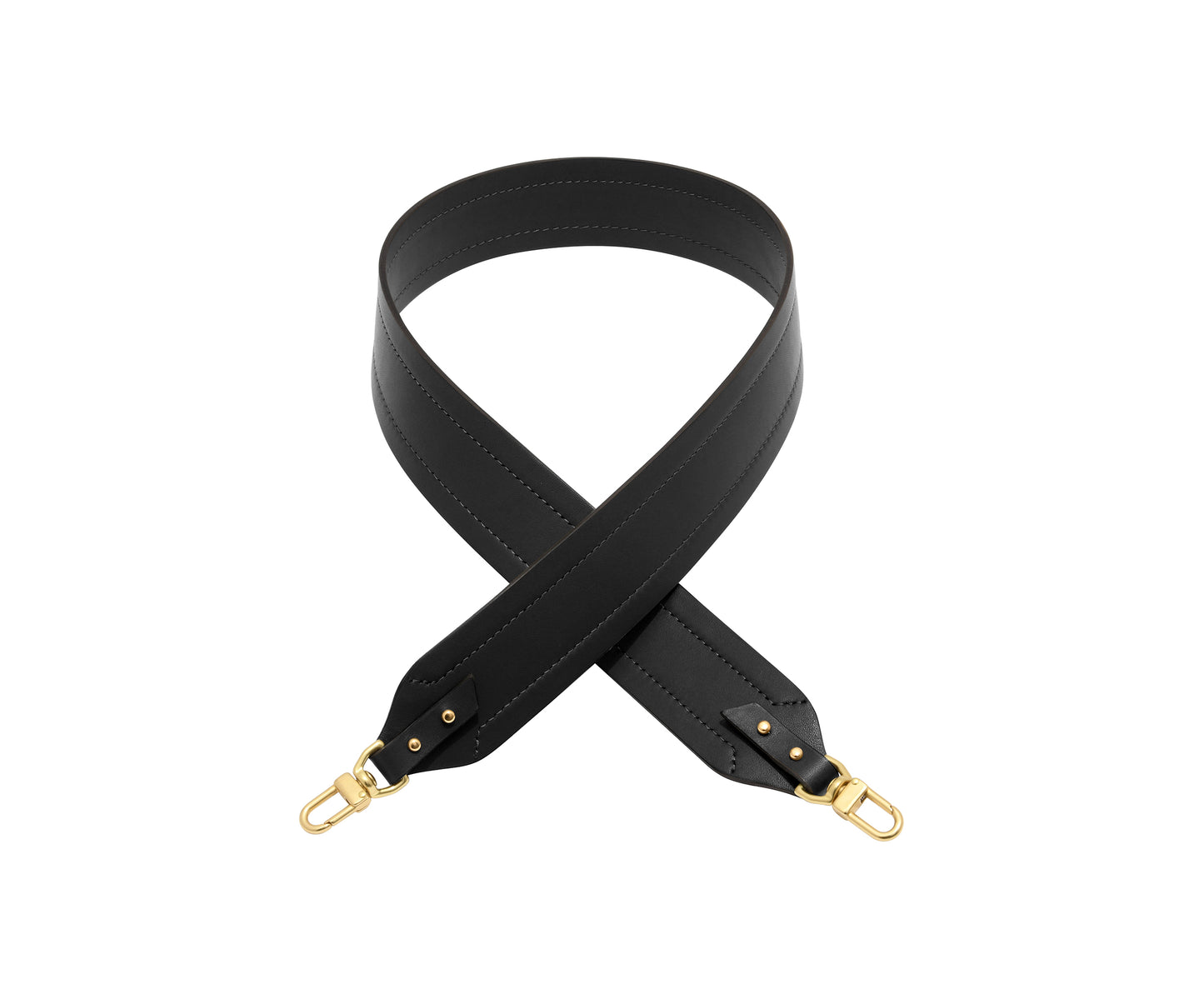 Novae Res Wide Long Handbag Strap in Black Leather with Gold Hardware