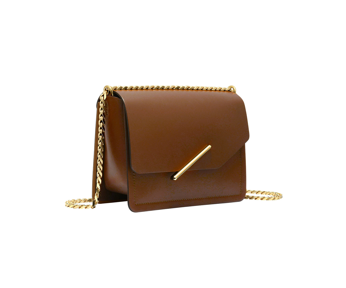 Novae Res Jemison Minor Leather Handbag made in Brown Leather and Gold Hardware with Chain Strap Profile View
