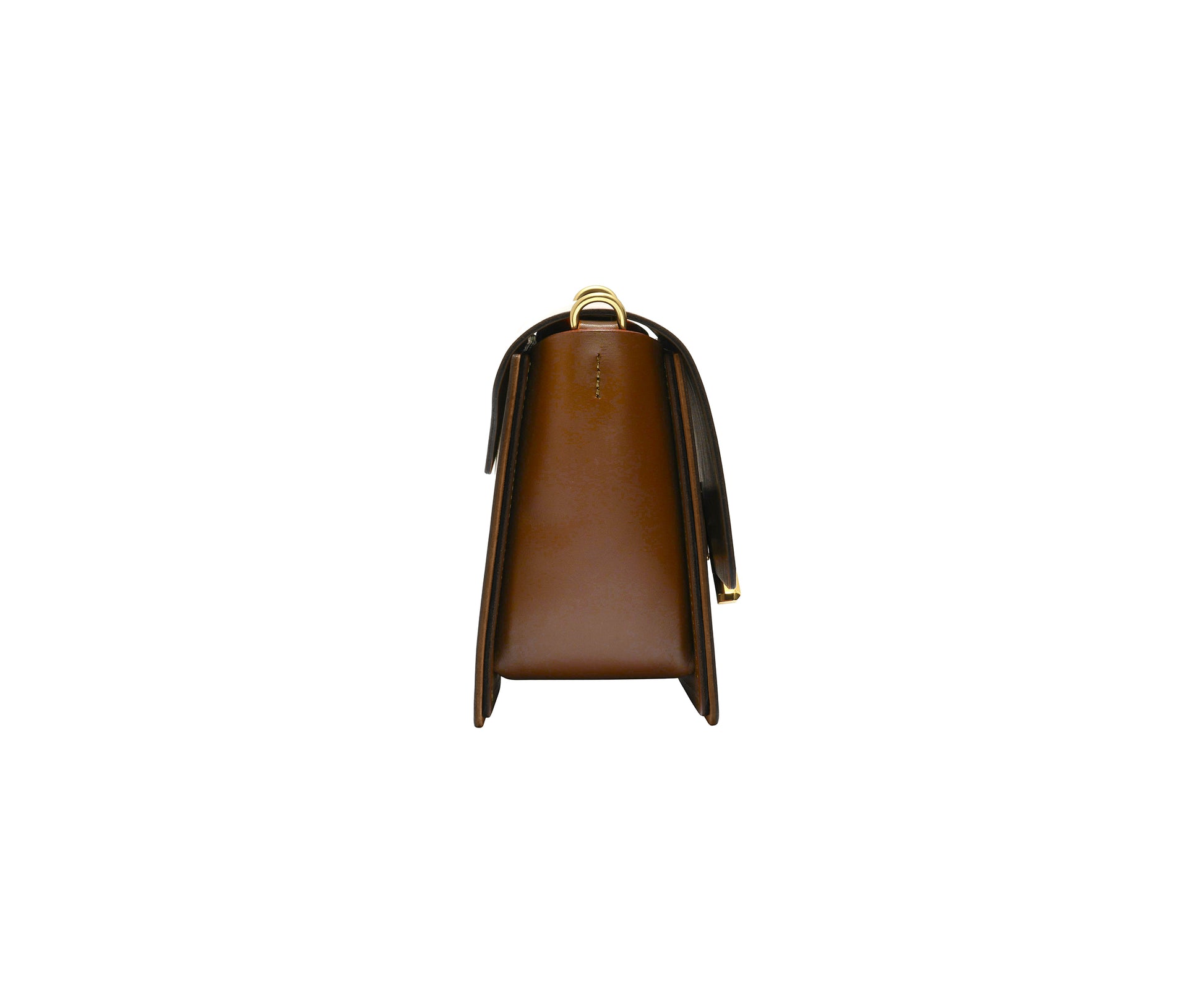 Novae Res Jemison Minor Leather Handbag made in Brown Leather and Gold Hardware with Crossbody Strap Side View