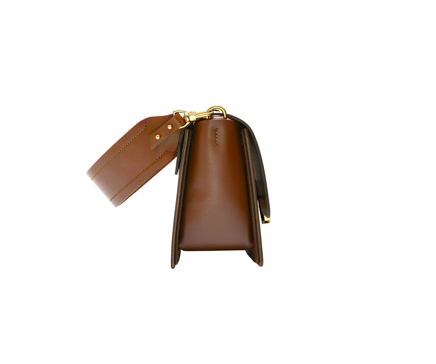 Novae Res Jemison Minor Leather Handbag made in Brown Leather and Gold Hardware with Short Strap Side View