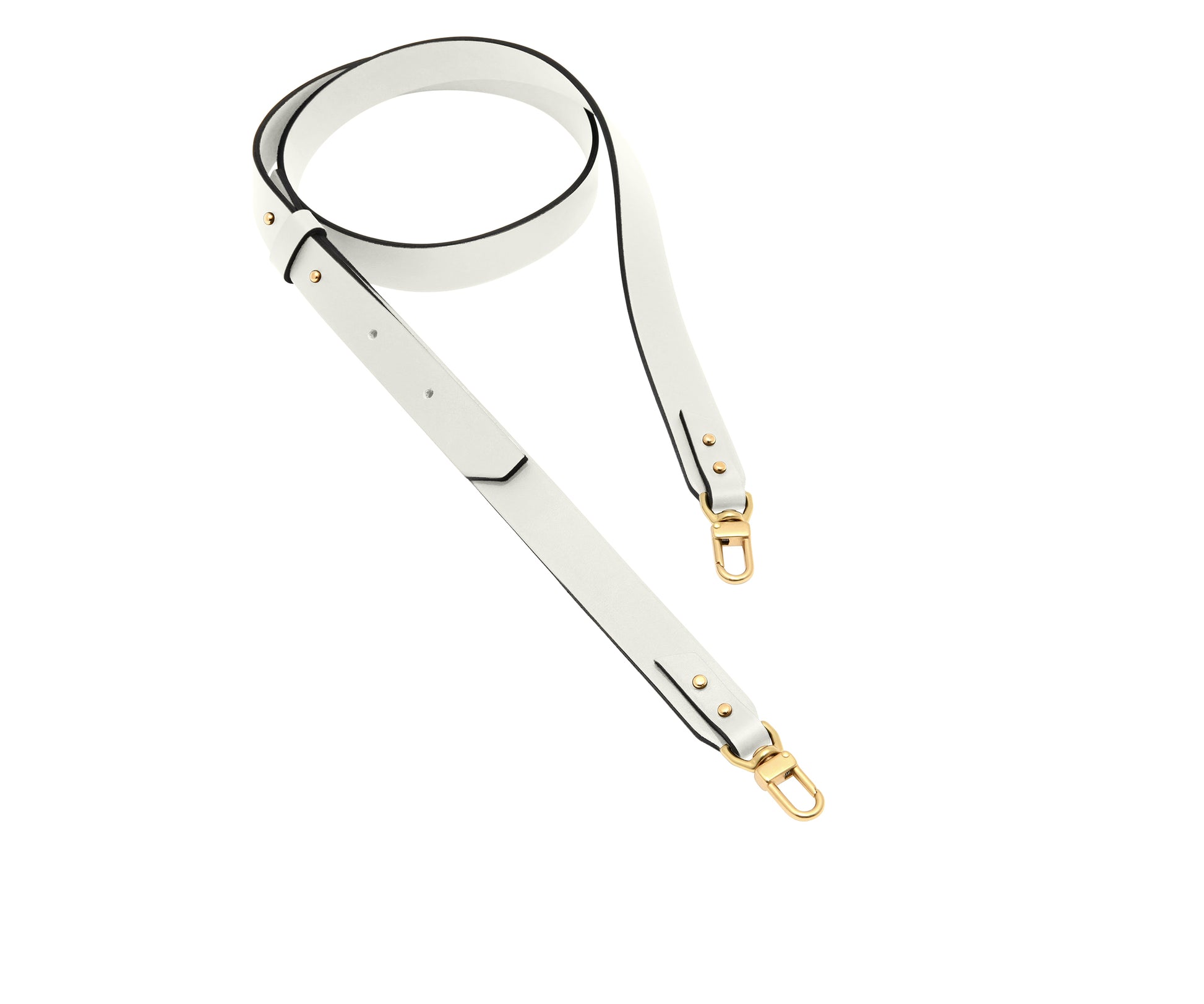 Novae Res Crossbody Strap made with White Leather and Gold Hardware 